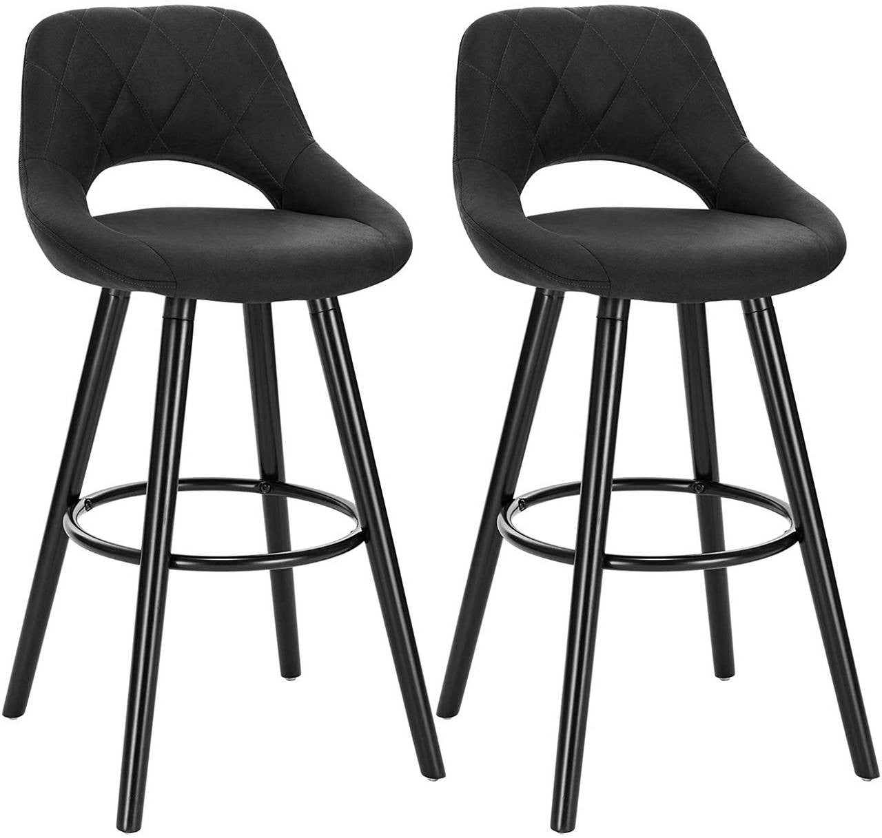 24goodz Bar Stool with Backrest and Footrest - Ergonomic Comfort - Sturdy Solid Wood Frame - Dark Grey/Brown