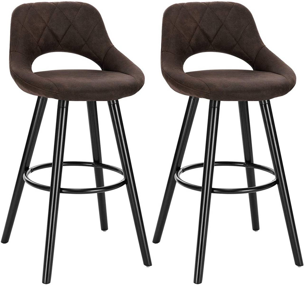 24goodz Bar Stool with Backrest and Footrest - Ergonomic Design - High-Quality Fabric and Solid Wood - For Home and Commercial Use - Dark Brown - dbr