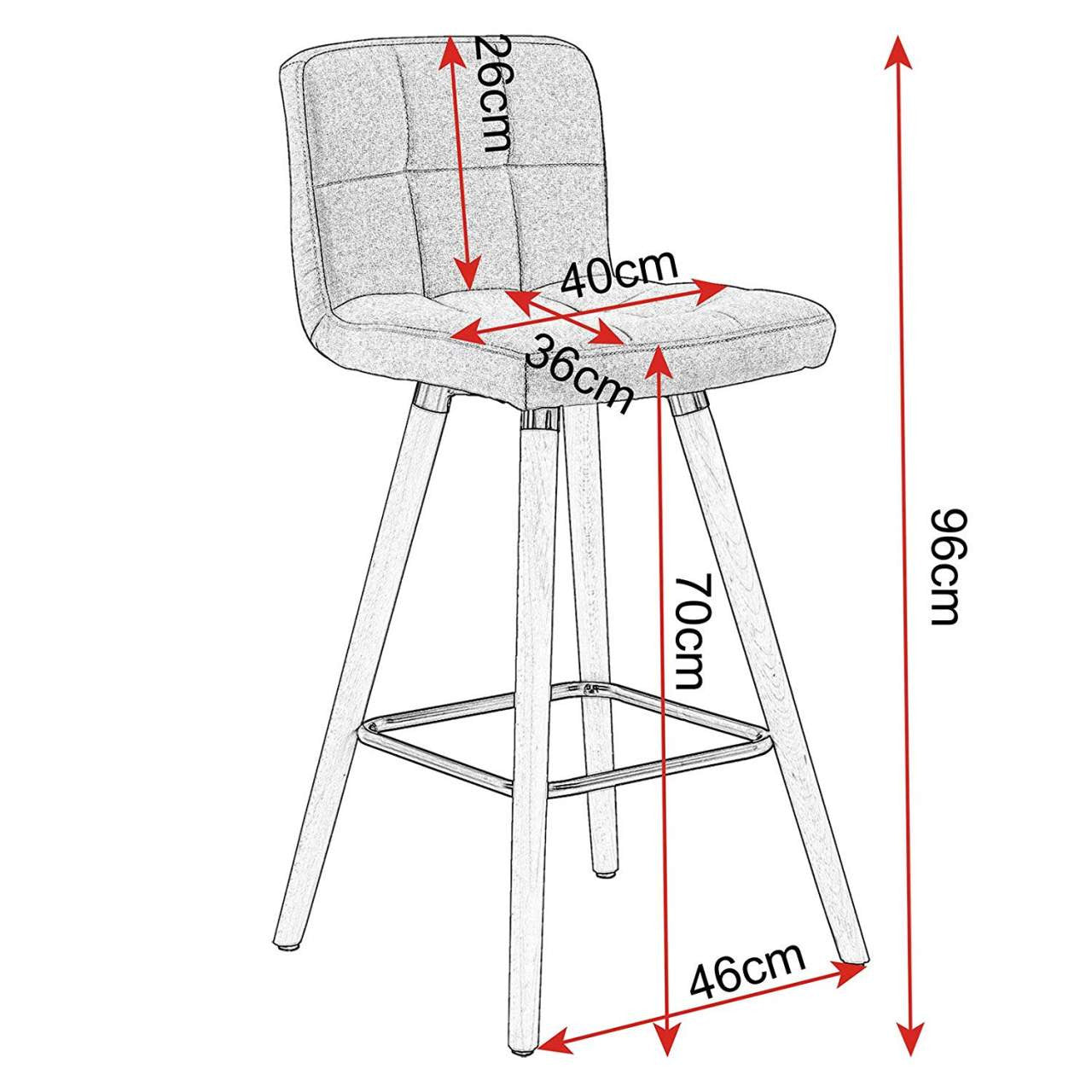 24goodz Set of 2 Bar Stools with Backrest and Footrest - Ergonomic Design - Solid Wood and Linen - Dark Grey - dgr