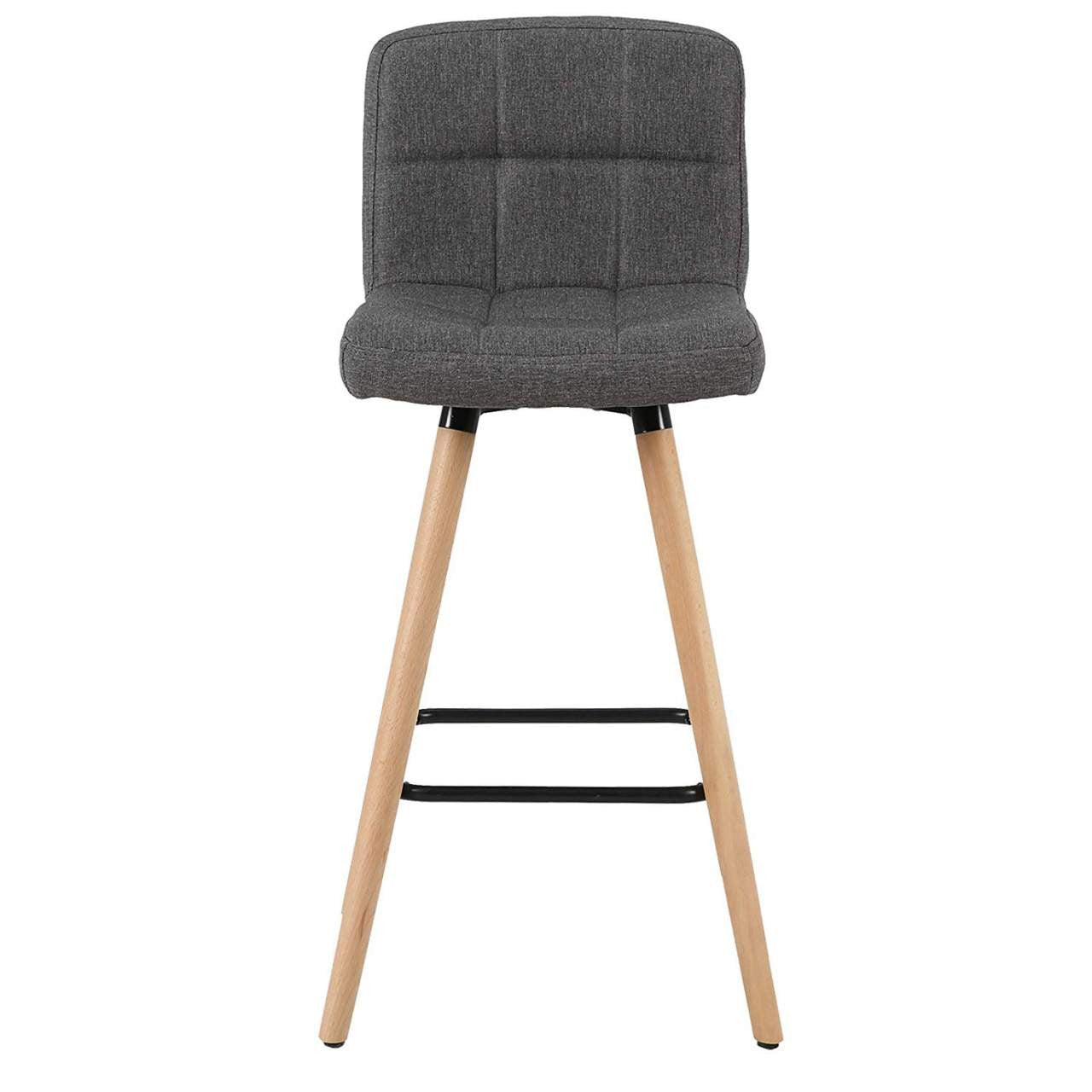 24goodz Set of 2 Bar Stools with Backrest and Footrest - Ergonomic Design - Solid Wood and Linen - Dark Grey - dgr