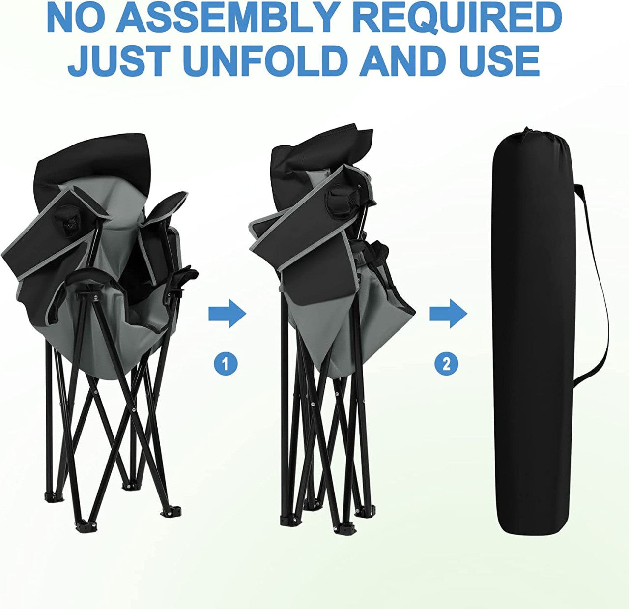 24goodz Lightweight Folding Camping Chair - Portable Design - High-Quality 600D Oxford Fabric - For Outdoor Enthusiasts - Black + Dark Grey - szdg