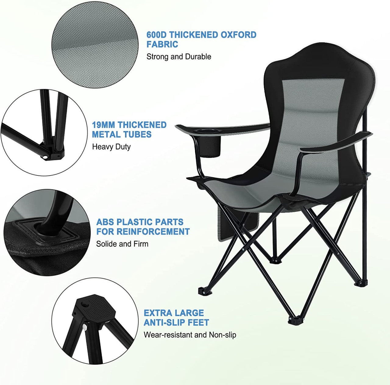 24goodz Lightweight Folding Camping Chair - Portable and Space-Saving - 600D Oxford Fabric - For Outdoor Enthusiasts - Black + Dark Grey - szdg