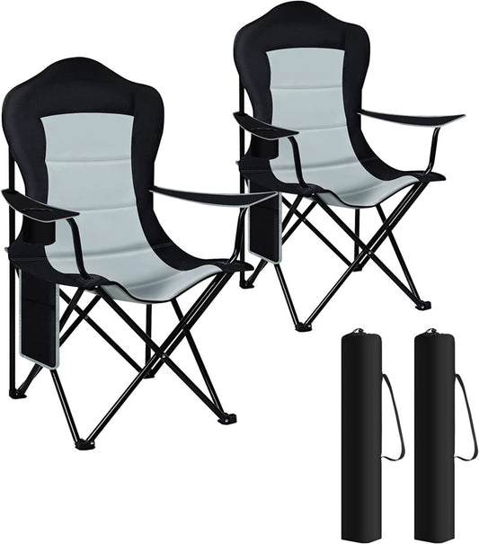 24goodz Lightweight Folding Camping Chair - Portable and Easy to Transport - 600D Oxford Fabric - For Outdoor Enthusiasts - Black + Light Grey - szhg