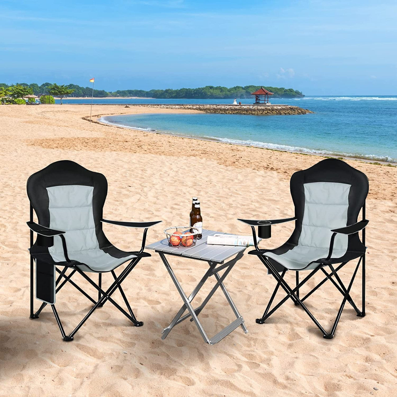 24goodz Lightweight Folding Camping Chair - Portable and Space-Saving - 600D Oxford Fabric - For Outdoor Enthusiasts - Black + Light Grey - szhg