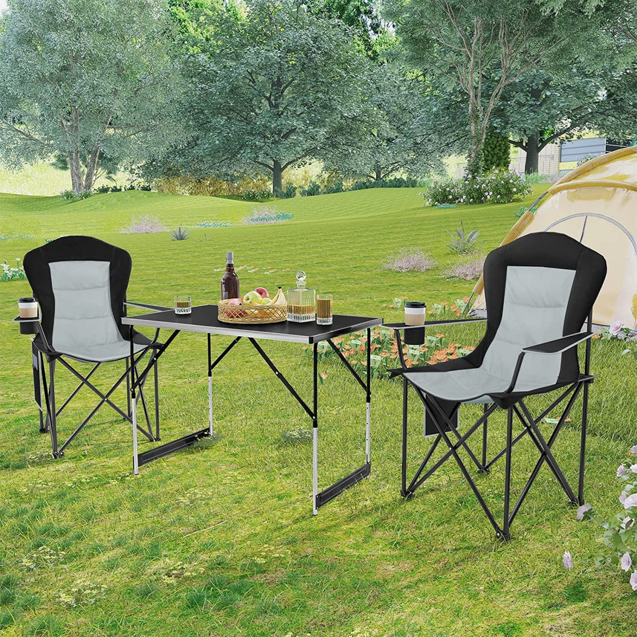24goodz Lightweight Folding Camping Chair - Portable and Easy to Transport - 600D Oxford Fabric - For Outdoor Enthusiasts - Black + Light Grey - szhg