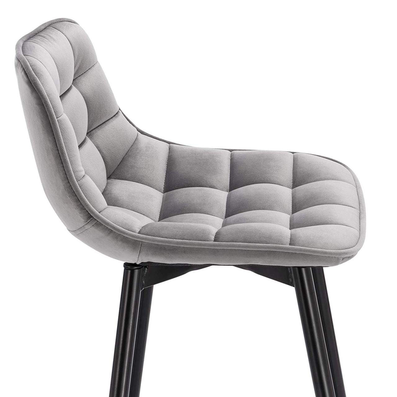 24goodz Velvet Bar Stool - Comfortable & Ergonomic - Sturdy & Robust - Velvet + Metal - Light Grey - hgr