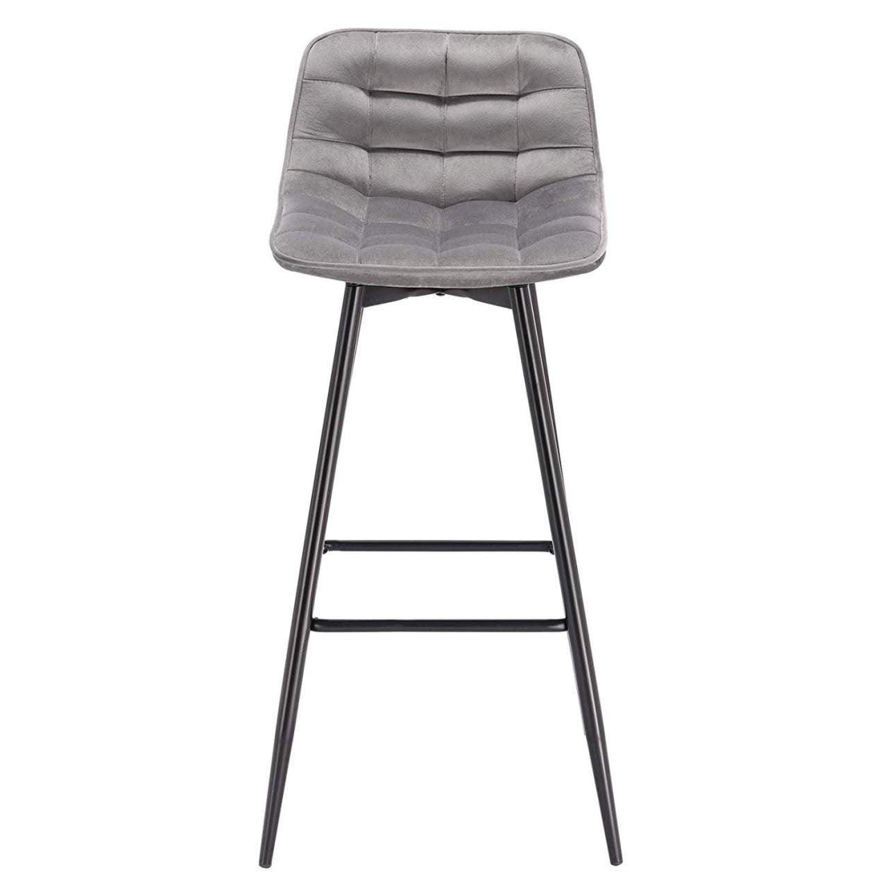 24goodz Velvet Bar Stool Set - Comfortable & Ergonomic - Sturdy and Robust - Velvet + Metal - Light Grey - hgr