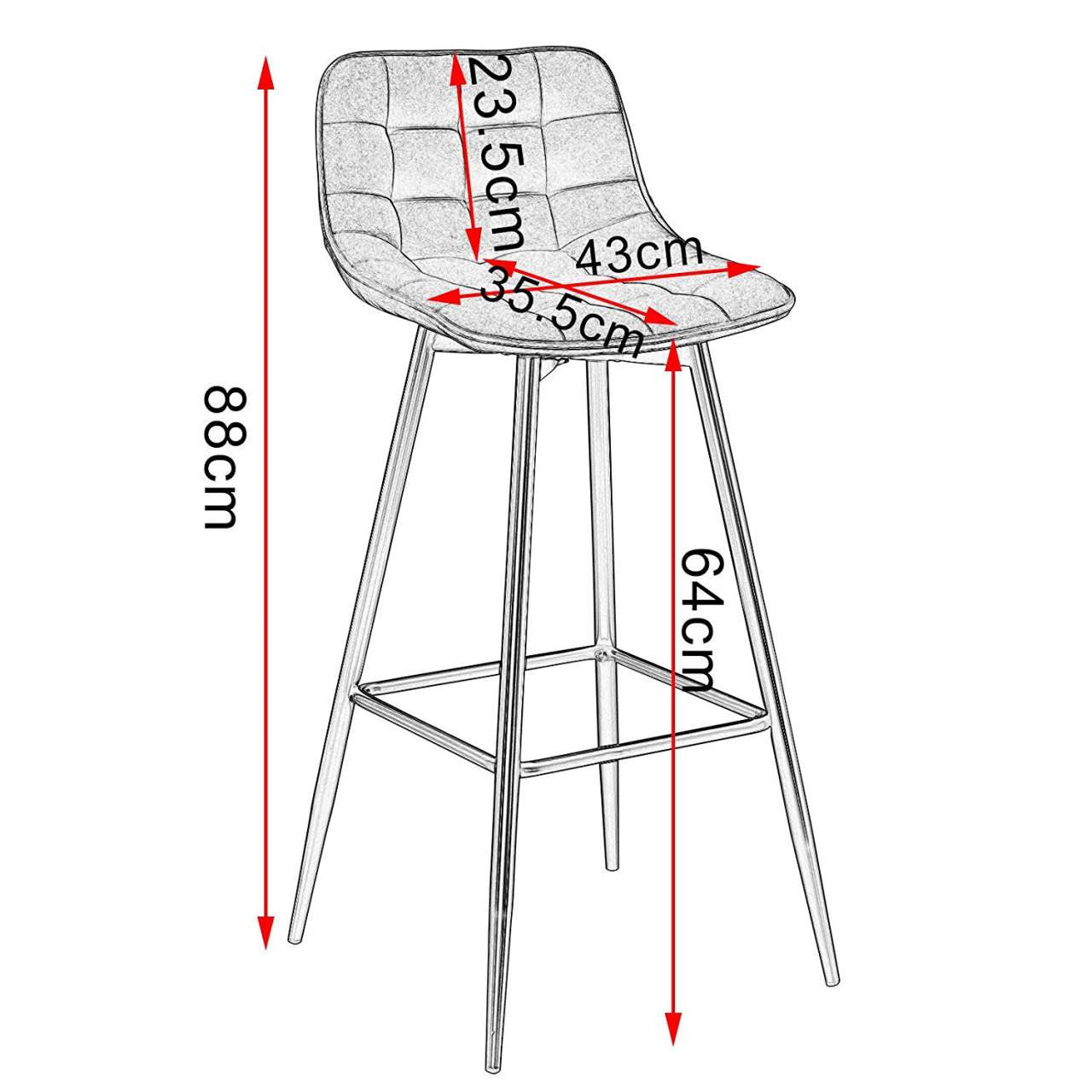 24goodz Velvet Bar Stool - Comfortable & Ergonomic - Sturdy Metal Frame - Black - Set of 2 - sz