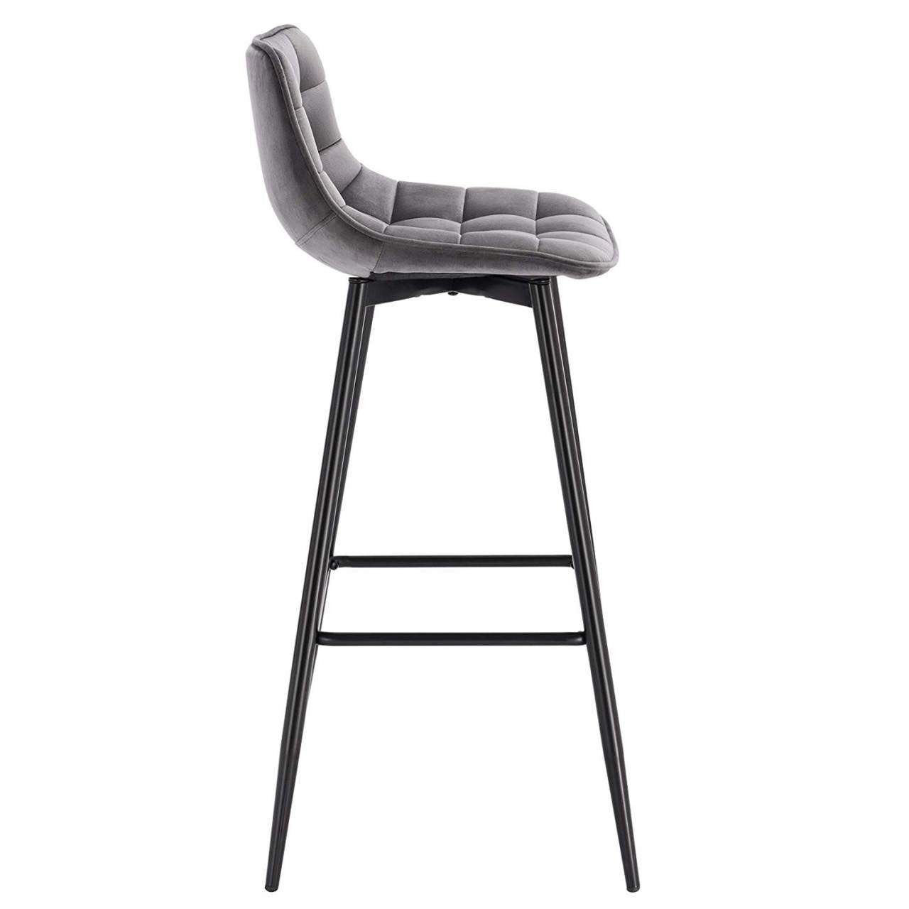 24goodz Velvet Bar Stool - Comfortable & Ergonomic - Sturdy and Robust - Velvet + Metal - Dark Grey - dgr
