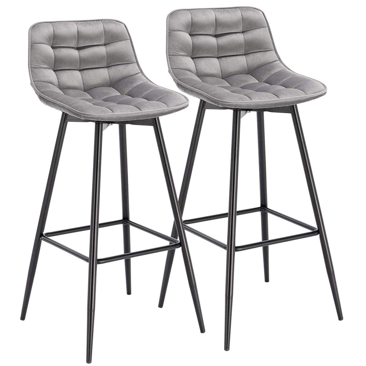 24goodz Velvet Bar Stool Set - Comfortable & Ergonomic - Sturdy and Robust - Velvet + Metal - Light Grey - hgr