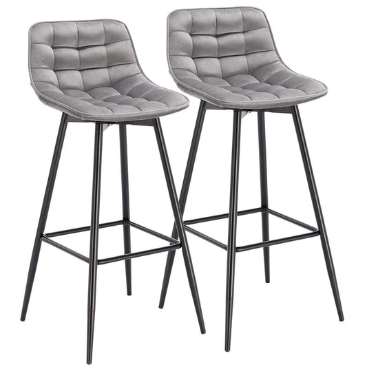24goodz Velvet Bar Stool Set - Comfortable & Ergonomic - Sturdy and Robust - Velvet + Metal - Light Grey - hgr