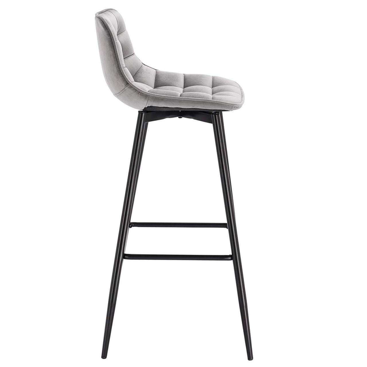 24goodz Velvet Bar Stool - Comfortable & Ergonomic - Sturdy & Robust - Velvet + Metal - Light Grey - hgr
