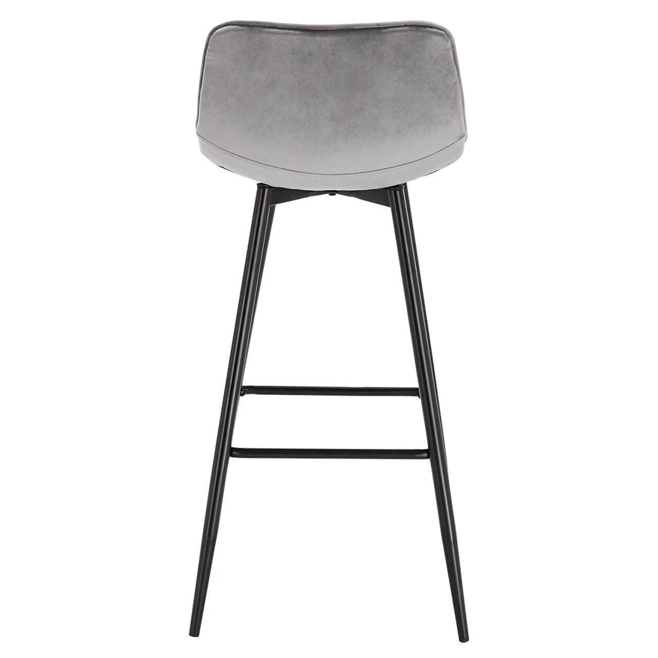 24goodz Velvet Bar Stool - Comfortable & Ergonomic - Sturdy & Robust - Velvet + Metal - Light Grey - hgr