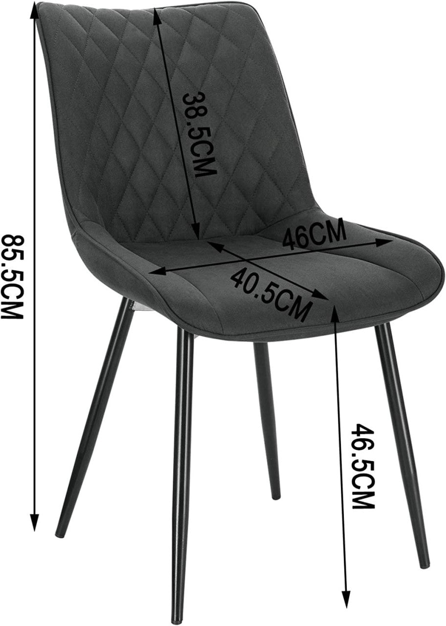 24goodz Set of 2 Dining Chairs - Ergonomic Comfort - Durable Fabric Upholstery - Metal - For Home Use - Anthracite