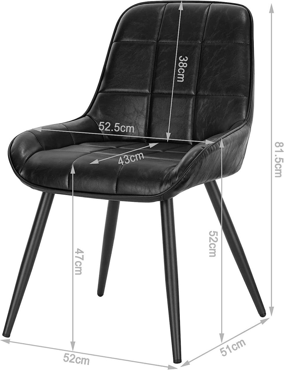 24goodz Set of 4 Dining Chairs - Ergonomic Comfort - Sturdy Metal and Faux Leather - For Home and Office - Black - sz
