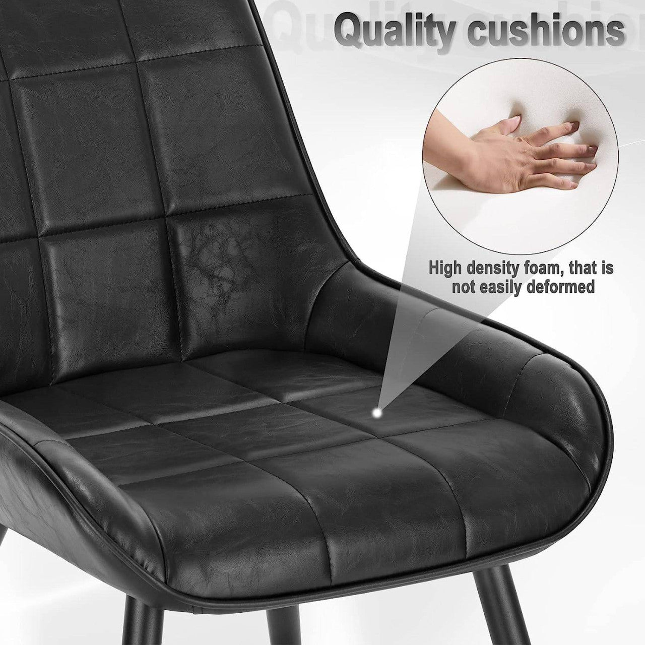 24goodz Set of 4 Dining Chairs - Ergonomic Comfort - Sturdy Metal and Faux Leather - For Home and Office - Black - sz