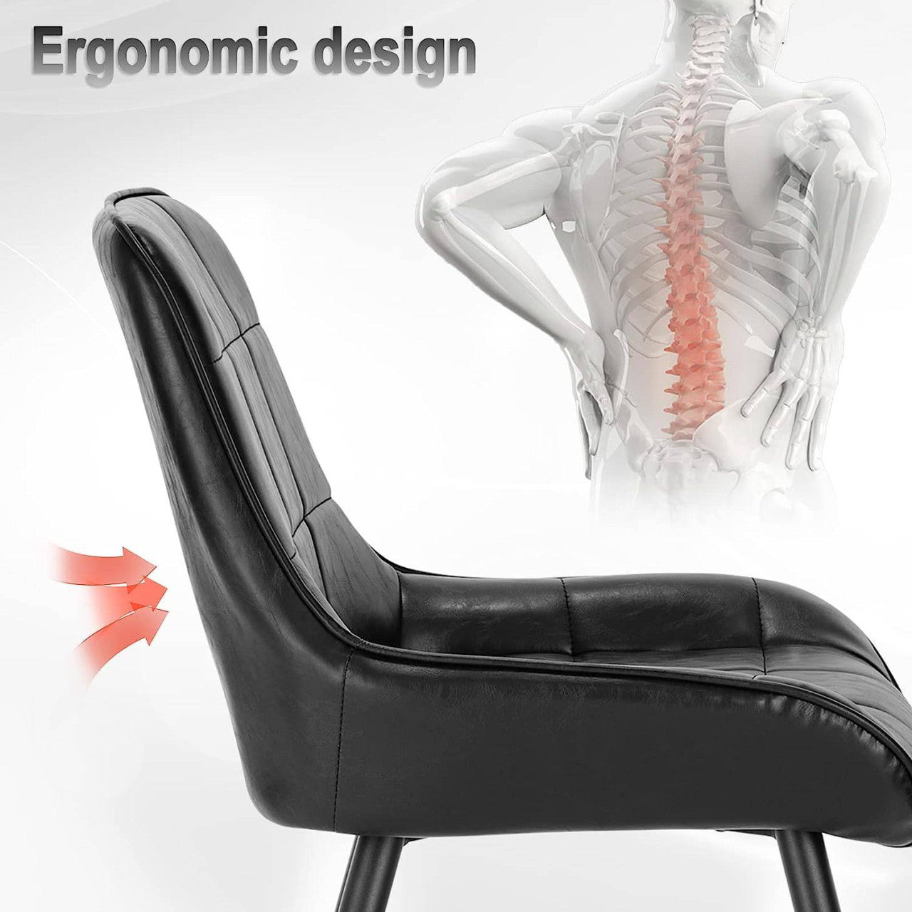 24goodz Set of 4 Dining Chairs - Ergonomic Comfort - Sturdy Metal and Faux Leather - For Home and Office - Black - sz