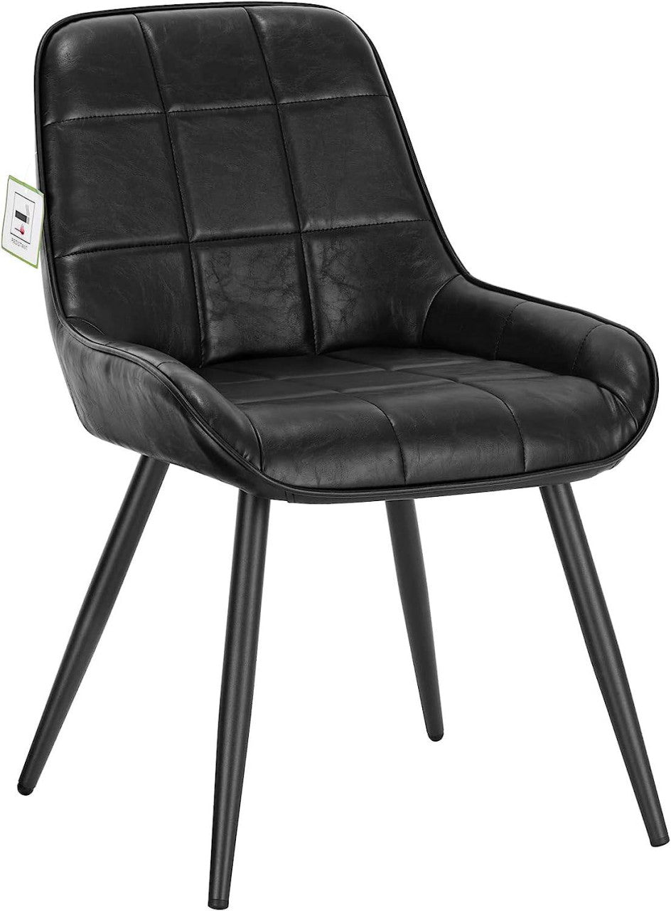 24goodz Set of 4 Dining Chairs - Ergonomic Comfort - Sturdy Metal and Faux Leather - For Home and Office - Black - sz