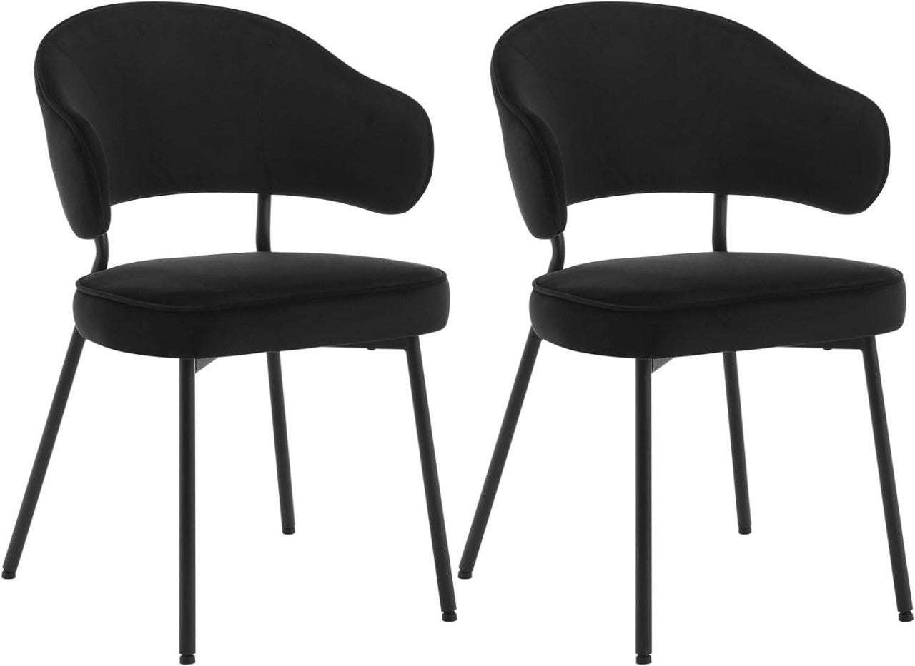 24goodz Velvet Dining Chair Set - Ergonomic Comfort - Sturdy Metal Frame - Black - Set of 2