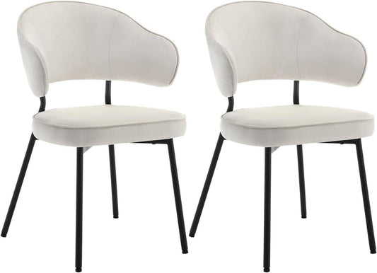 24goodz Velvet Dining Chair Set - Ergonomic Comfort - Sturdy Metal Frame - Velvet - For Dining and Living Rooms - Cream