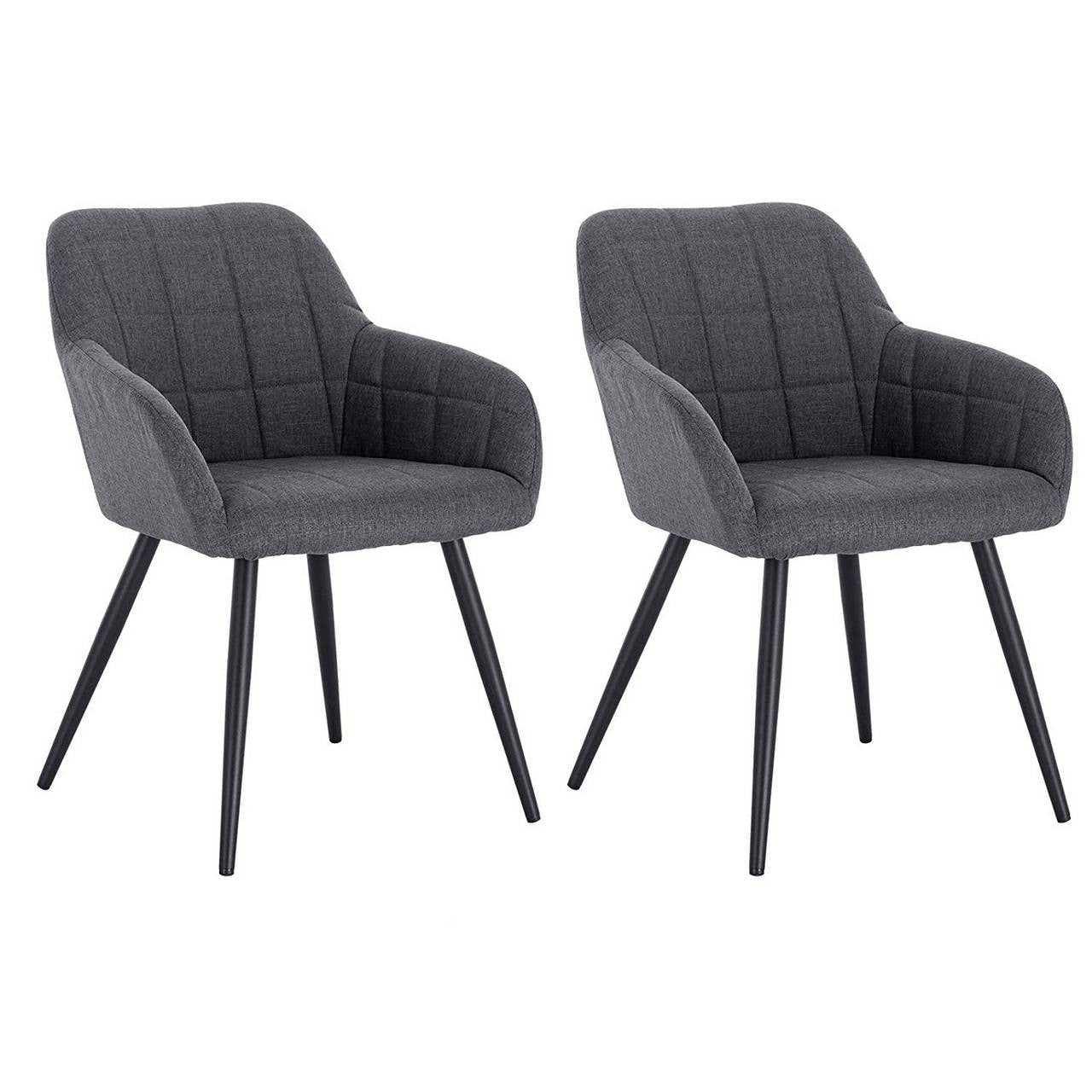 24goodz Dining Chair Set of 2 with Armrests - Ergonomic Comfort - Sturdy Metal Frame - Linen - For Home & Office - Dark Grey - dgr
