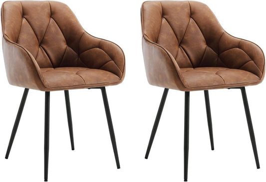 24goodz Ergonomic Dining Chairs - Soft & Comfortable Seating - Vintage Faux Leather - For Dining and Living Rooms - Brown