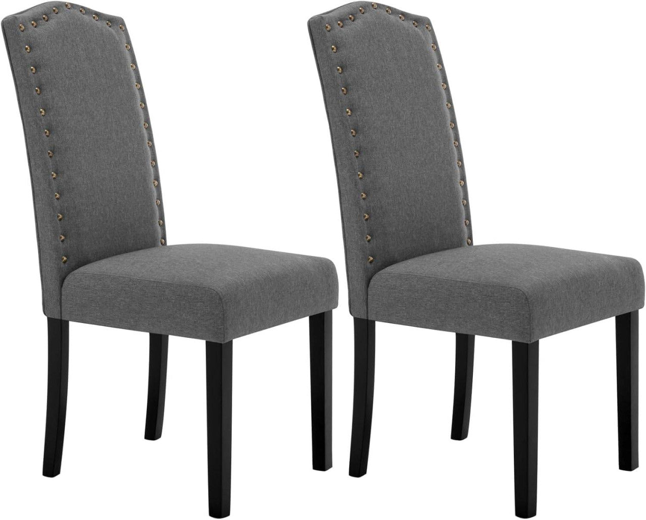 24goodz High Back Dining Chairs - Comfortable Ergonomic Design - Sturdy Solid Wood Frame - Dark Grey - Set of 2