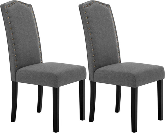 24goodz High Back Dining Chairs - Comfortable Ergonomic Design - Sturdy Solid Wood Frame - Dark Grey - Set of 2