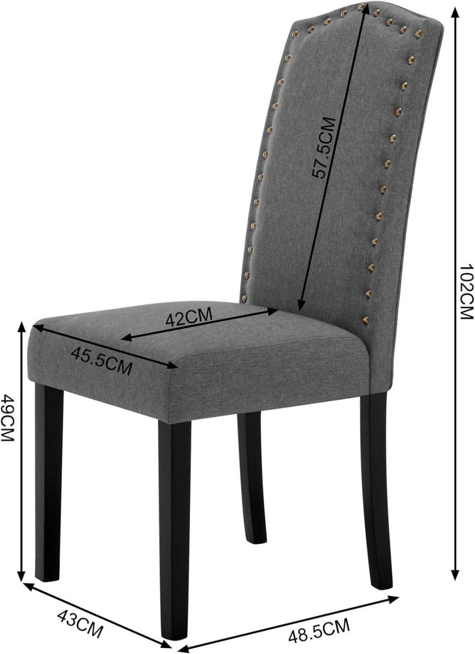 24goodz High Back Dining Chairs - Comfortable Ergonomic Design - Sturdy Solid Wood Frame - Dark Grey - Set of 2