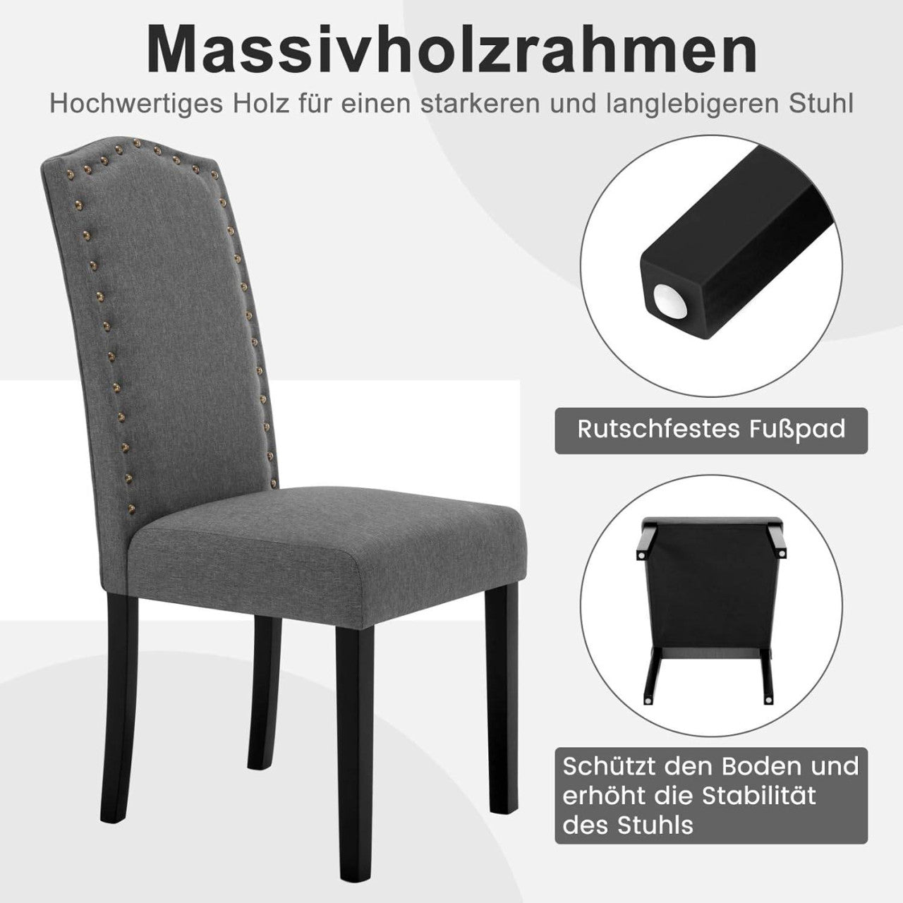 24goodz Ergonomic Dining Chairs - Comfortable High Back Support - Solid Wood Frame - For Home & Dining - Dark Grey
