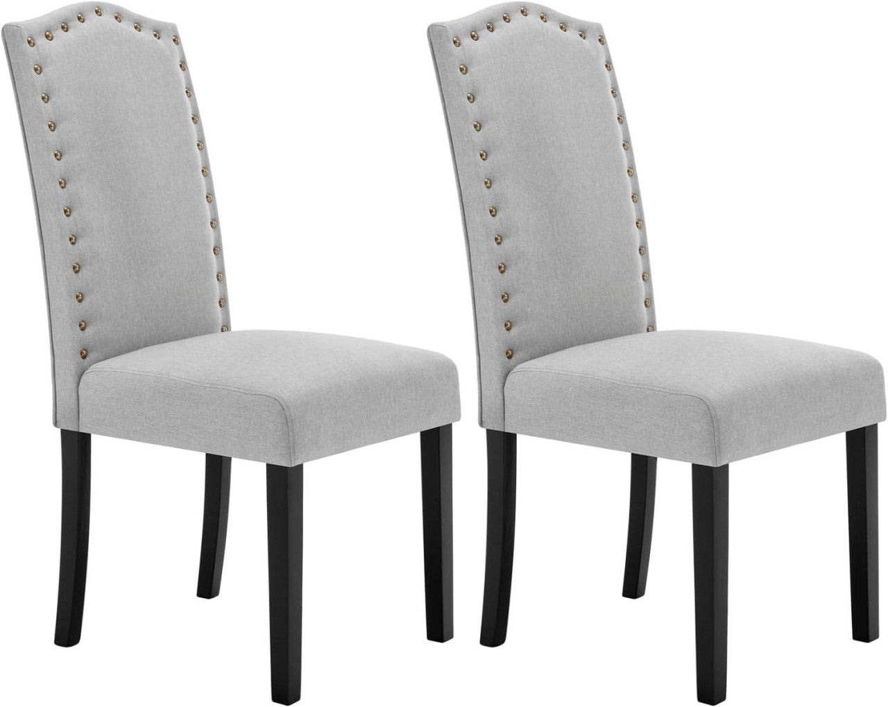 24goodz Ergonomic Dining Chairs - Comfortable High Back Support - Linen and Solid Wood - For Home Use - Light Grey