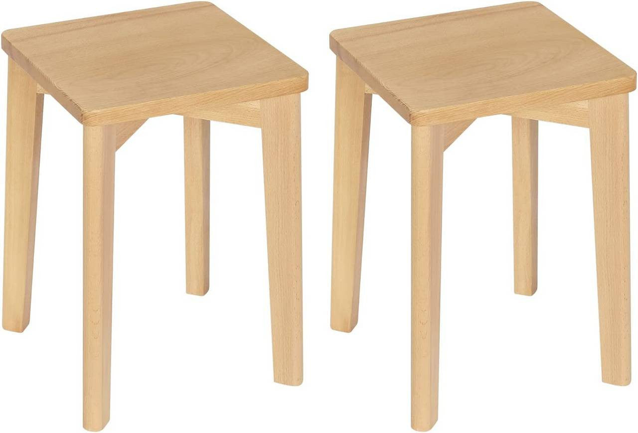 24goodz Solid Wood Dining Stools - Durable and Space-Saving - Beech Wood - For Home and Restaurants - Natural Wood Colour - ei