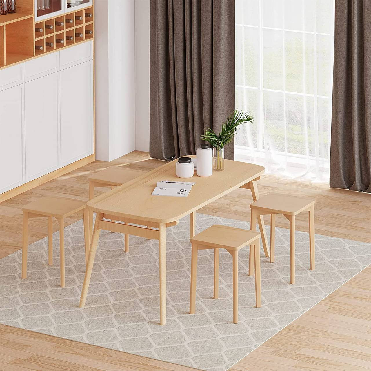 24goodz Solid Wood Dining Stools - Durable and Space-Saving - Beech Wood - For Home and Restaurants - Natural Wood Colour - ei