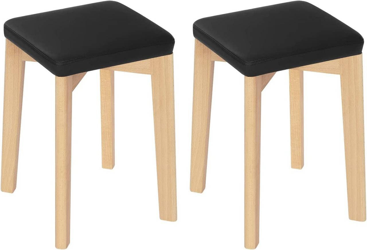 24goodz Solid Wood Dining Chair Set - Sturdy and Stable Design - Beech Wood and PU - For Home Use - Wood Grain Black - sz