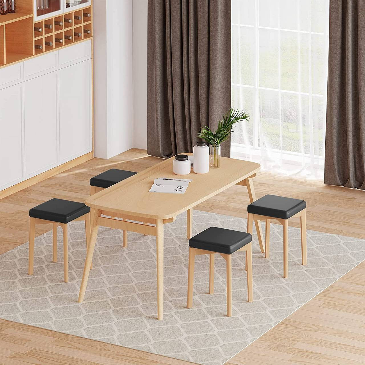 24goodz Solid Wood Dining Chair Set - Sturdy and Stable Design - Beech Wood and PU - For Home Use - Wood Grain Black - sz