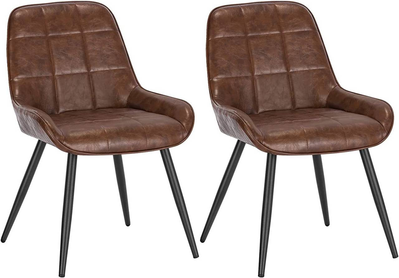 24goodz Set of 2 Dining Chairs - Ergonomic Comfort - Durable Faux Leather - For Home & Office - Brown