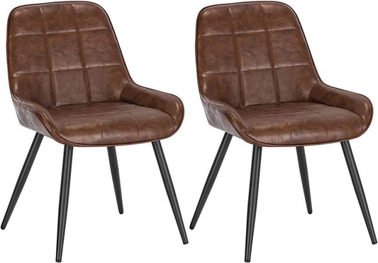 24goodz Set of 2 Dining Chairs - Ergonomic Comfort - Durable Faux Leather - For Home & Office - Brown