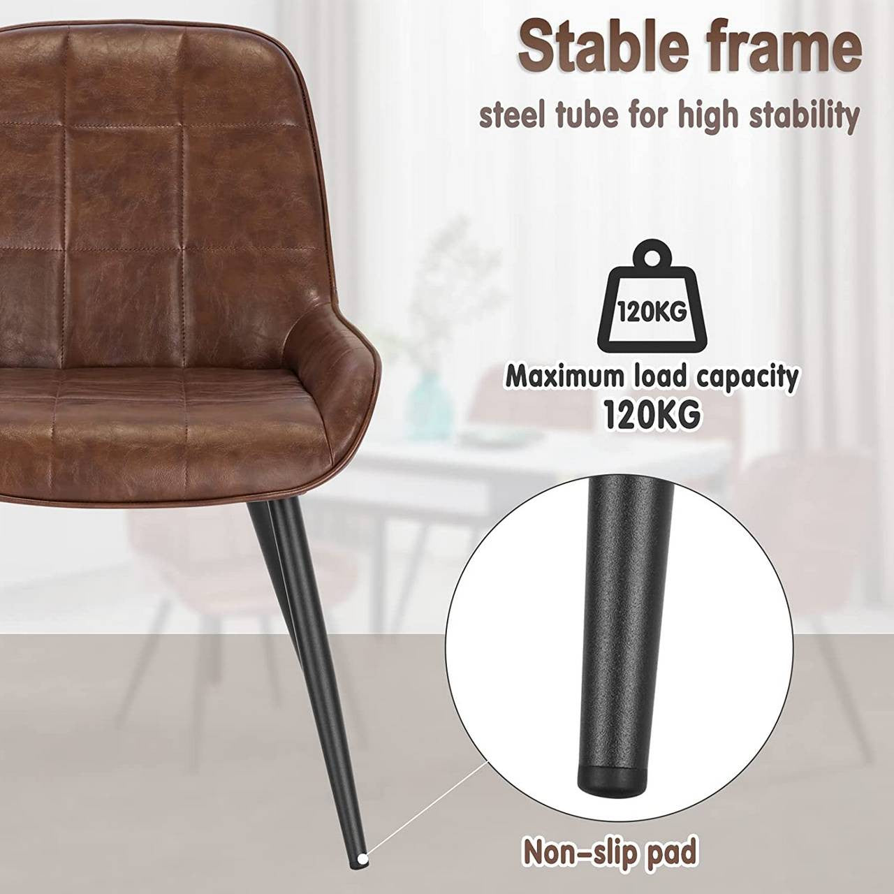24goodz Set of 2 Dining Chairs - Ergonomic Comfort - Durable Faux Leather - For Home & Office - Brown