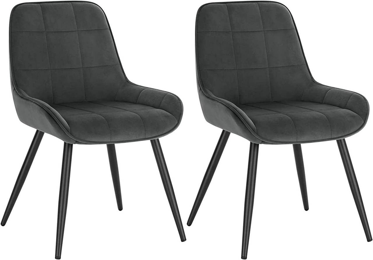 24goodz Velvet Dining Chairs Set of 2 - Ergonomic Comfort - Robust Metal and Wood Structure - Dark Grey - dgr