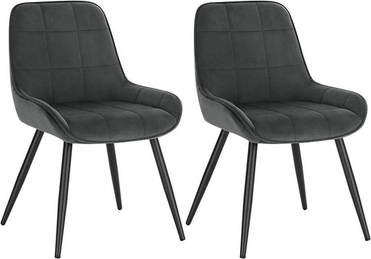 24goodz Velvet Dining Chairs Set of 2 - Ergonomic Comfort - Robust Metal and Wood Structure - Dark Grey - dgr