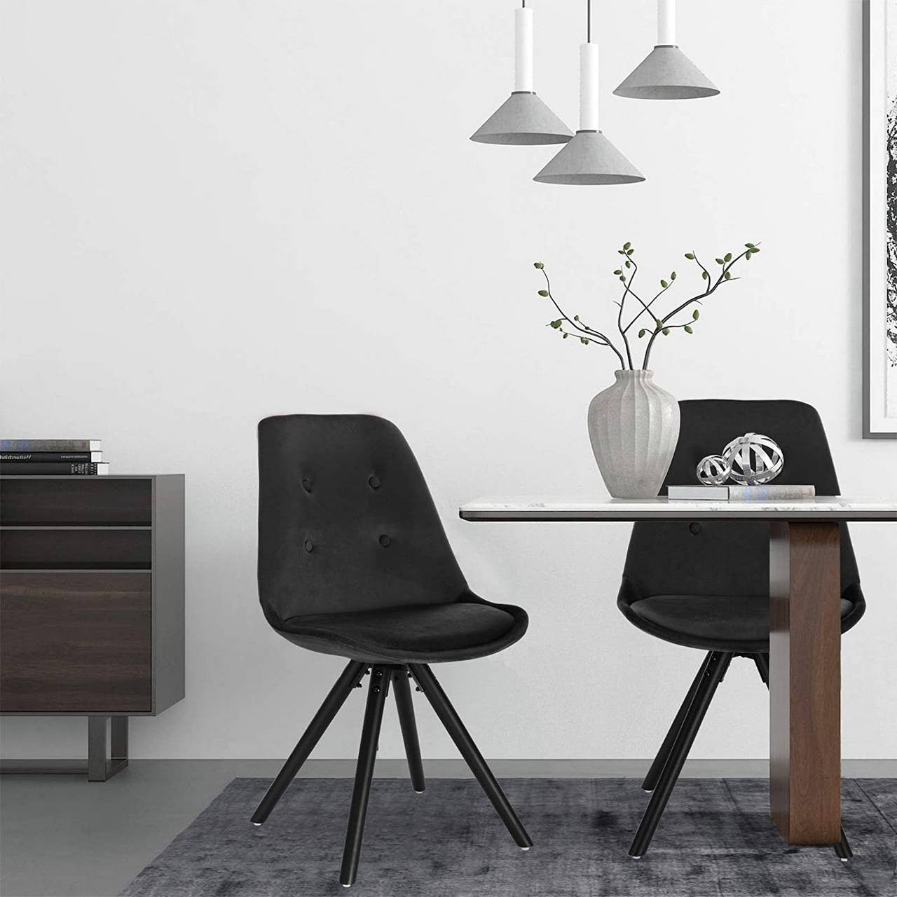 24goodz Velvet Dining Chairs - Ergonomic Support - Durable Solid Wood Frame - Black - Set of 2 - sz