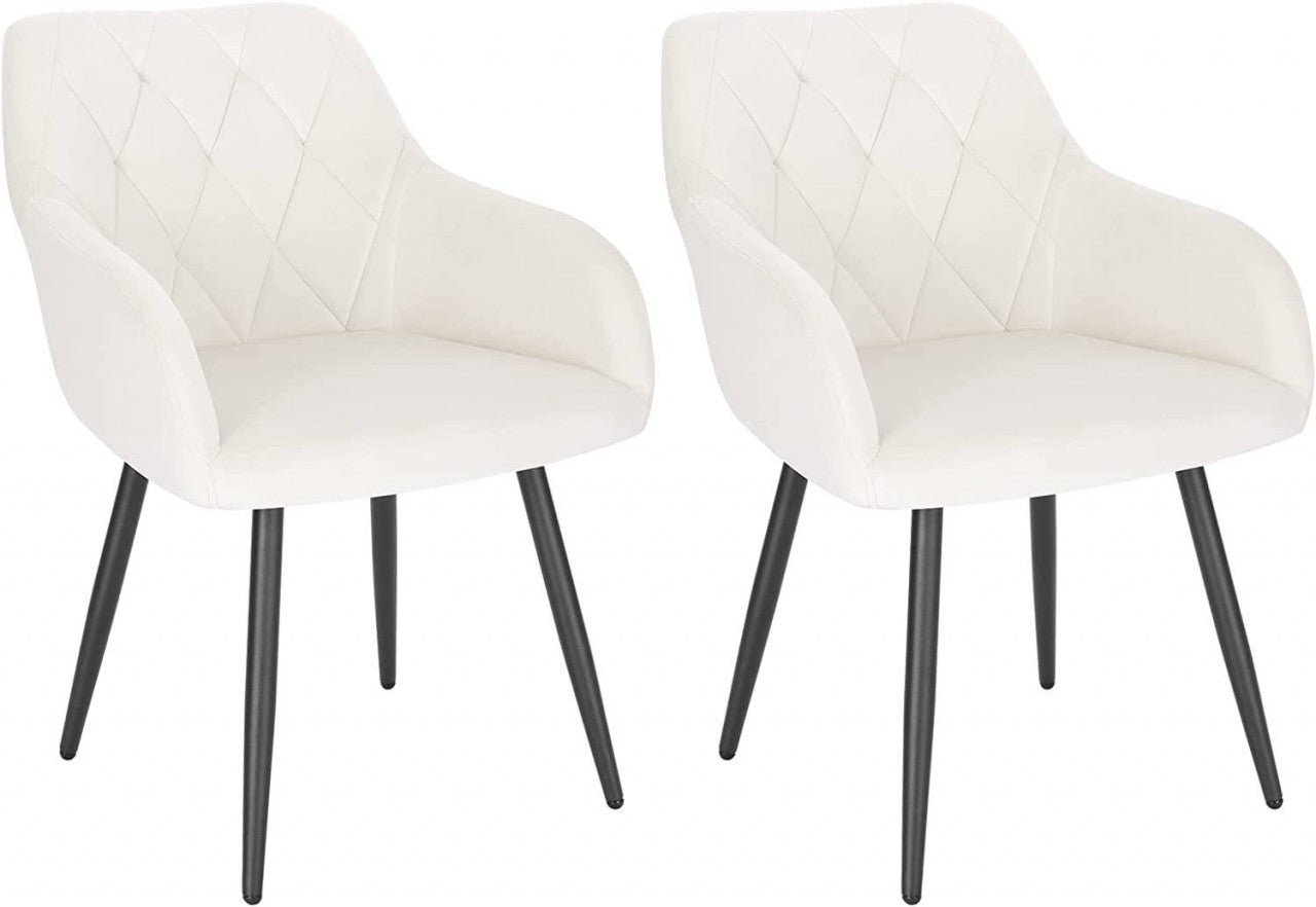 24goodz Ergonomic Dining Chairs with Armrests - Comfortable Velvet Upholstery - Sturdy Metal Legs - For Home Use - Cream White - cm