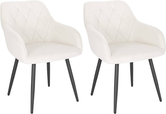 24goodz Ergonomic Dining Chairs with Armrests - Comfortable Velvet Upholstery - Sturdy Metal Legs - For Home Use - Cream White - cm