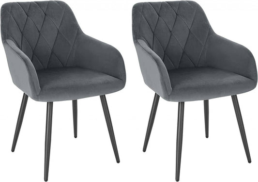 24goodz Velvet Dining Chair with Armrests - Ergonomic Comfort - Sturdy Metal Legs - Velvet - For Home & Dining - Dark Grey - dgr