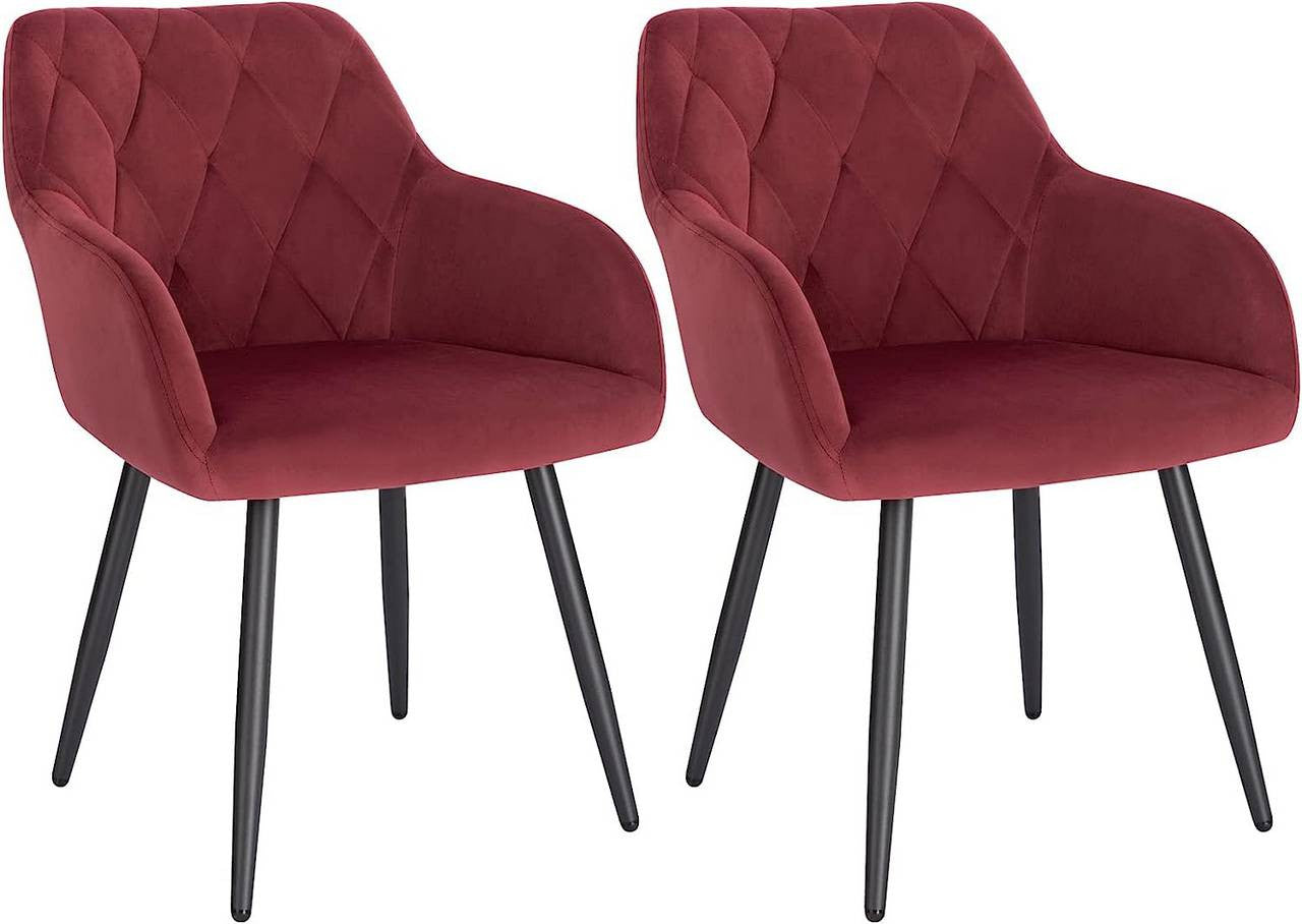 24goodz Velvet Dining Chairs with Armrests - Ergonomic Comfort - Sturdy Metal Legs - Velvet - For Home & Dining - Bordeaux - bd