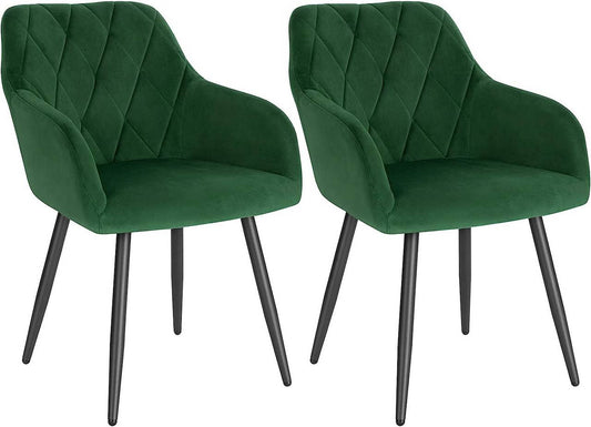 24goodz Velvet Dining Chair with Armrests - Ergonomic Comfort - Sturdy Metal Frame - Velvet - For Home Use - Dark Green - dgn