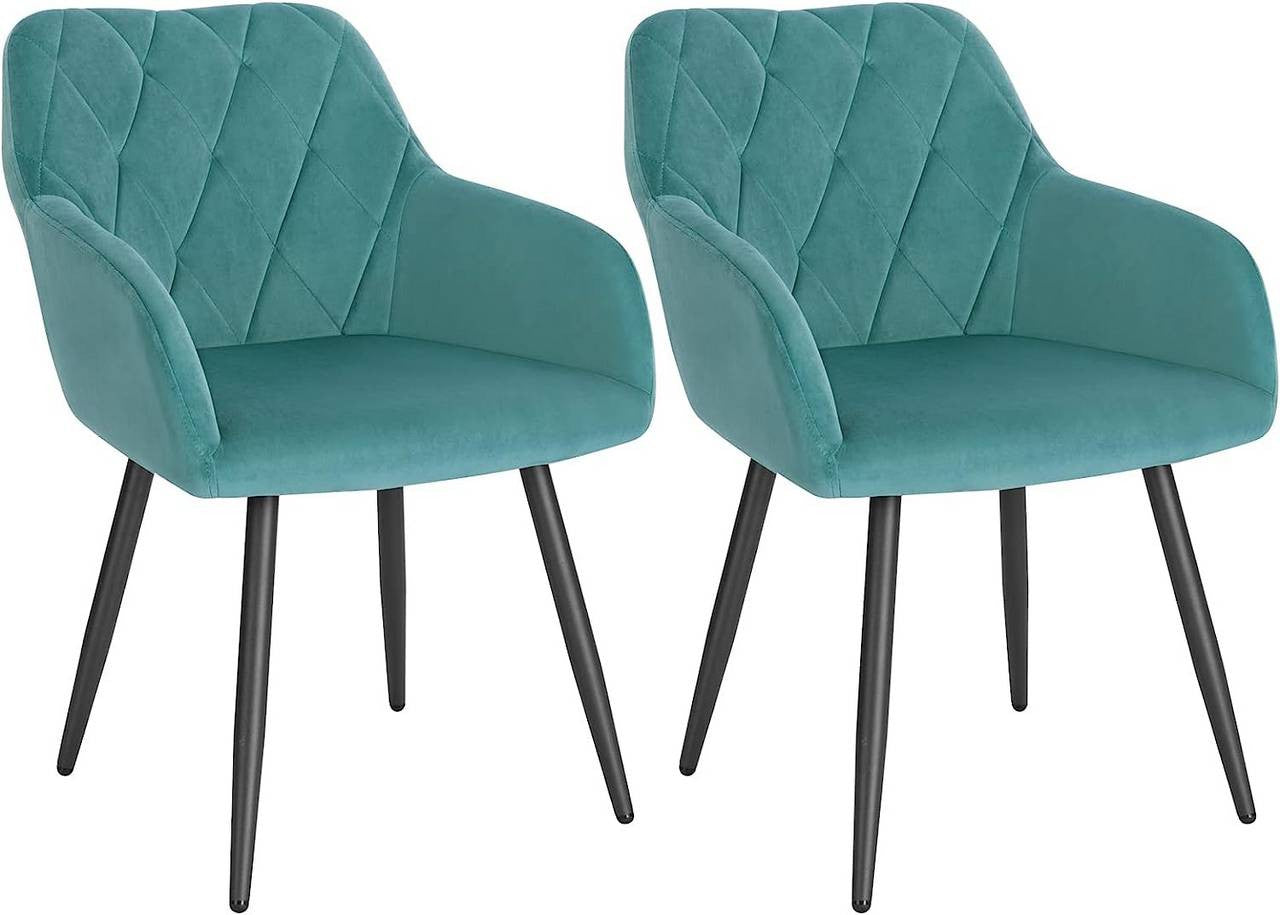24goodz Velvet Dining Chair with Armrests - Ergonomic Comfort - Sturdy Metal Frame - For Home Use - Teal