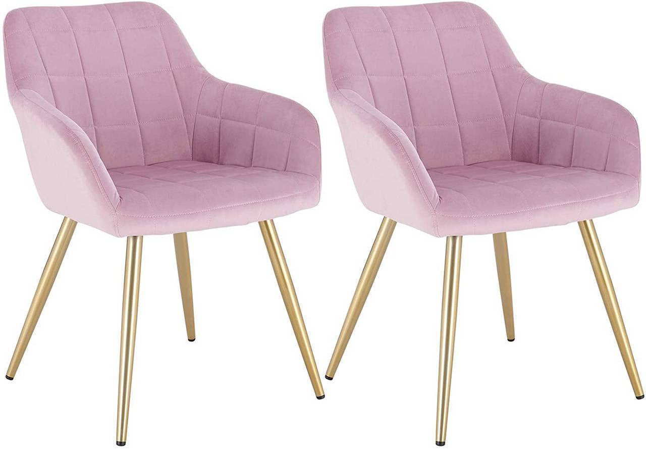24goodz Velvet Dining Chairs Set of 2 - Ergonomic Comfort - Sturdy Metal Legs - Velvet - For Home & Living - Pink