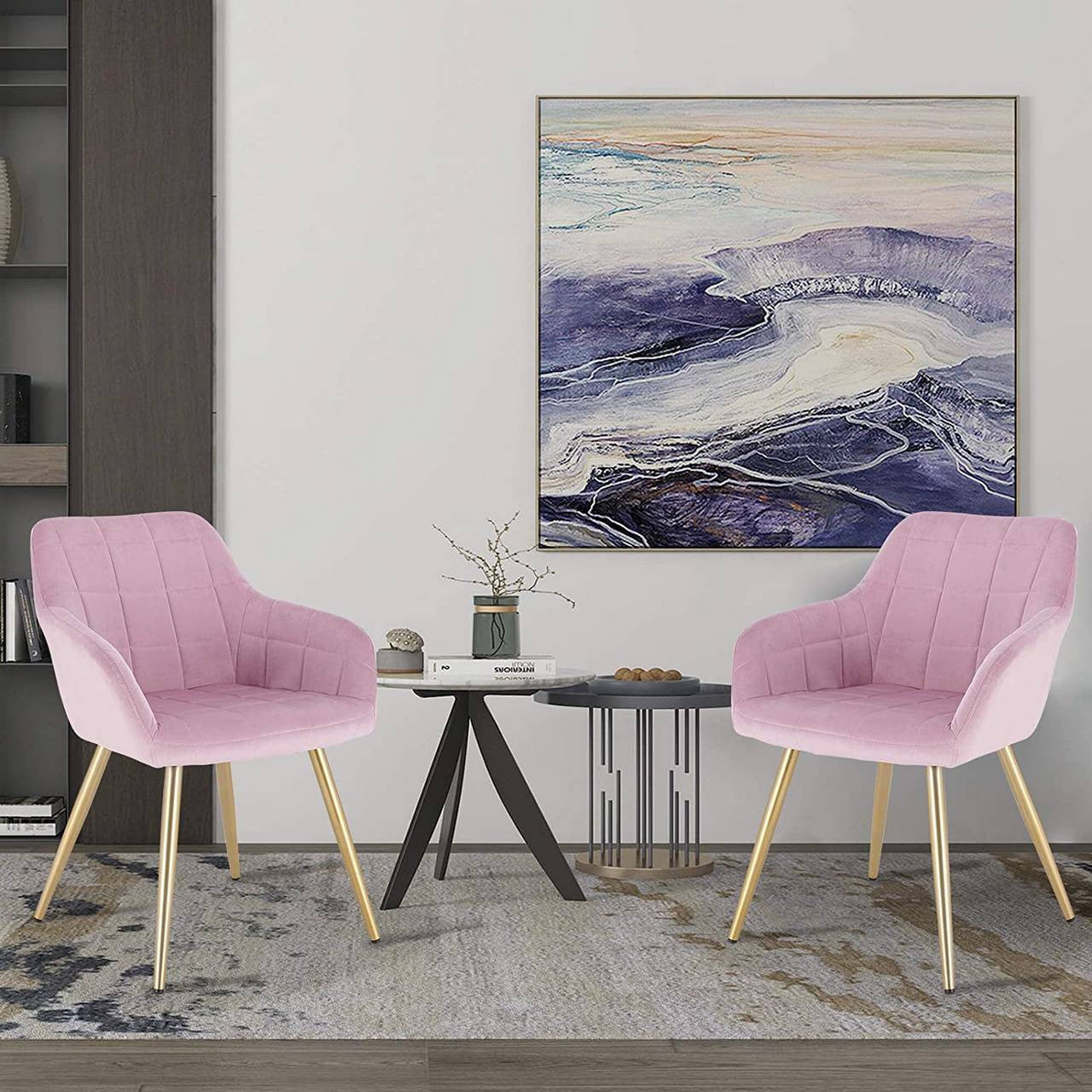 24goodz Velvet Dining Chairs Set of 2 - Ergonomic Comfort - Sturdy Metal Legs - Velvet - For Home & Living - Pink