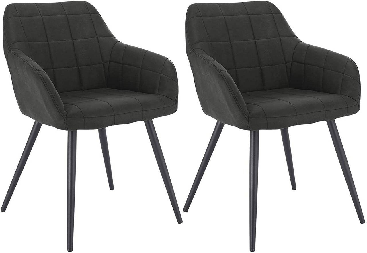 24goodz Dining Chair Set of 2 with Armrests - Ergonomic Comfort - Sturdy and Stylish - Fabric and Metal - Grey